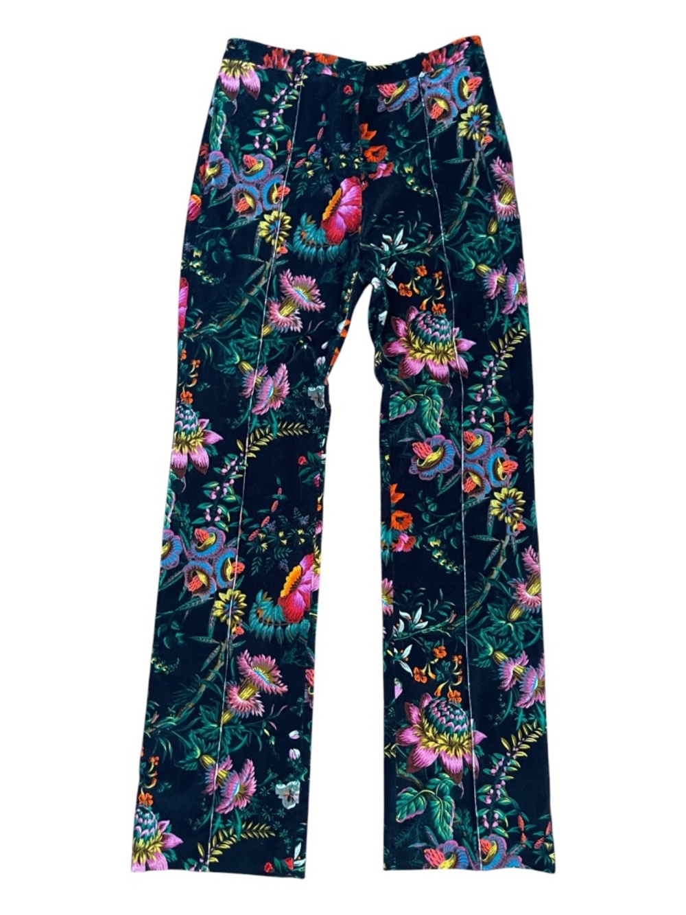 Paco Rabanne Floral Print Velvet Straight Leg Pants